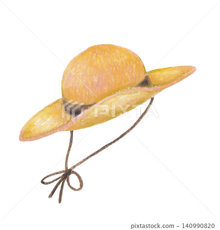 Straw hat with string, oil pastel painting Straw hat with string, oil pastel painting 140990820