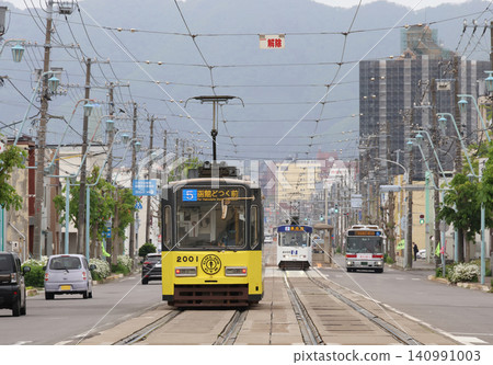 函館市電車，2000 型，運行於中央醫院附近。 140991003