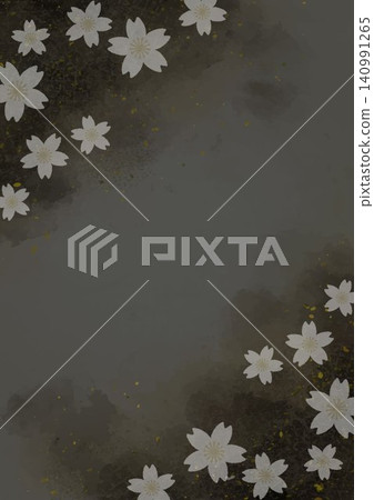 Japanese-style background with cherry blossoms and gold leaf, modern Japanese frame, vector material, vertical. Japanese-style background with cherry blossoms and gold leaf, modern Japanese frame, vector material, vertical. 140991265