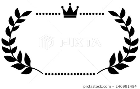 A horizontal frame with a crown and black laurel wreath. A horizontal frame with a crown and black laurel wreath. 140991484