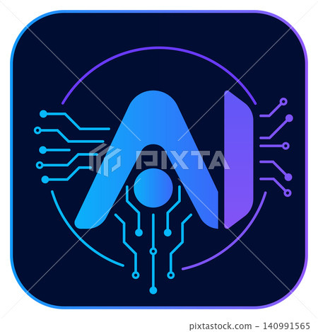AI artificial intelligence icon with circuit lines AI artificial intelligence icon with circuit lines 140991565