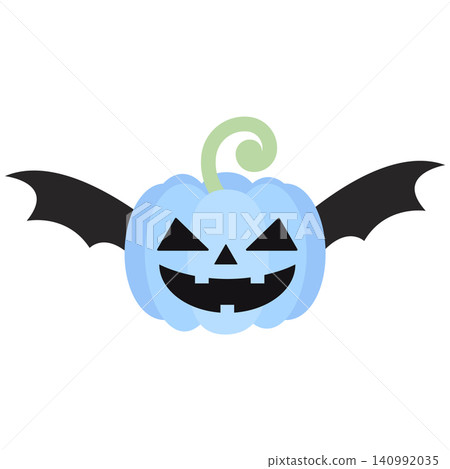 Cute Blue Pastel Halloween Pumpkin Jack o lantern with Black Bat Wings Vector Cute Blue Pastel Halloween Pumpkin Jack o lantern with Black Bat Wings Vector 140992035