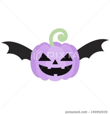 Cute Purple Pastel Halloween Pumpkin Jack o lantern with Black Bat Wings Vector Cute Purple Pastel Halloween Pumpkin Jack o lantern with Black Bat Wings Vector 140992039