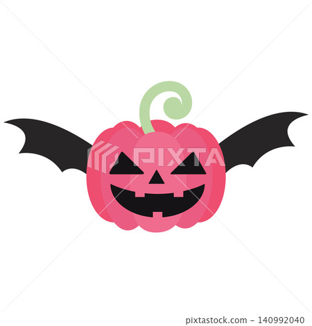 Cute Rose Pink Pastel Halloween Pumpkin Jack o lantern with Black Bat Wings Vector Cute Rose Pink Pastel Halloween Pumpkin Jack o lantern with Black Bat Wings Vector 140992040