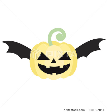 Cute Yellow Pastel Halloween Pumpkin Jack o lantern with Black Bat Wings Vector Cute Yellow Pastel Halloween Pumpkin Jack o lantern with Black Bat Wings Vector 140992041