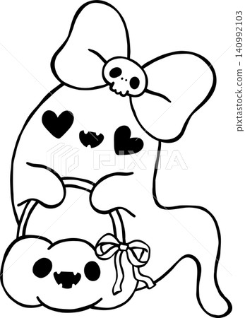 Cute Halloween Ghost Holding Pumpkin Basket Outline Doodle Hand Drawing Cute Halloween Ghost Holding Pumpkin Basket Outline Doodle Hand Drawing 140992103