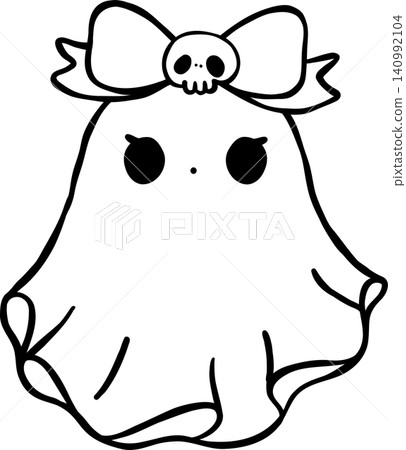 Kawaii Halloween Ghost Outline with Skull Bow Doodle Hand Drawing Kawaii Halloween Ghost Outline with Skull Bow Doodle Hand Drawing 140992104