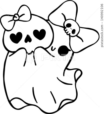 Cute Peeking Halloween Ghost Outline with Girly Skull Doodle Hand Drawing Cute Peeking Halloween Ghost Outline with Girly Skull Doodle Hand Drawing 140992106