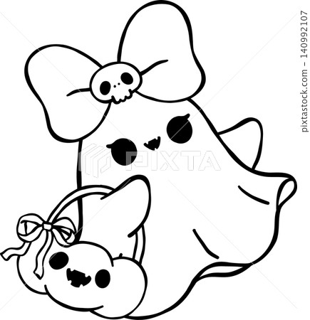 Cute Girly Ghost Halloween Outline with Pumpkin Basket Doodle Hand Drawing Cute Girly Ghost Halloween Outline with Pumpkin Basket Doodle Hand Drawing 140992107