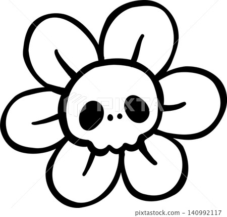 Cute Girly Halloween Outline Skull Flower Doodle Hand Drawing 140992117