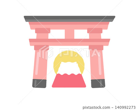 Torii gate, Mount Fuji, sunrise, illustration Torii gate, Mount Fuji, sunrise, illustration 140992273
