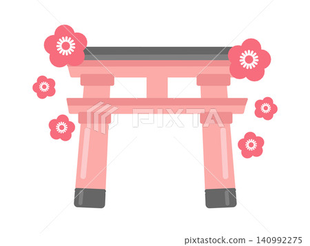 鳥居、神社、梅花、插圖 鳥居、神社、梅花、插圖 140992275
