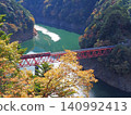 一列火車正在大井川鐵道井川線奧大井川湖站行駛。 140992413