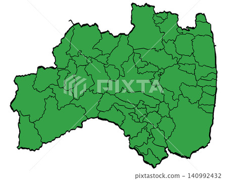 福島縣地圖:市町村(綠色/筆觸風格) 福島縣地圖:市町村(綠色/筆觸風格) 140992432