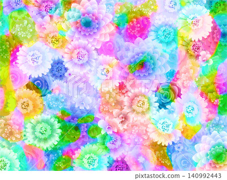 水彩風格向量圖，色彩繽紛的花卉背景，迷幻風格 140992443