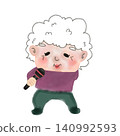 一張微笑的奶奶唱卡拉OK的全身插圖。適用於老人娛樂活動或日間照顧中心。透明背景。 140992593