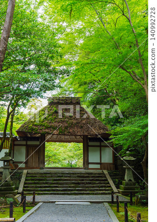 Kyoto, enveloped in fresh greenery: The main gate of Honen-in Temple Kyoto, enveloped in fresh greenery: The main gate of Honen-in Temple 140992728