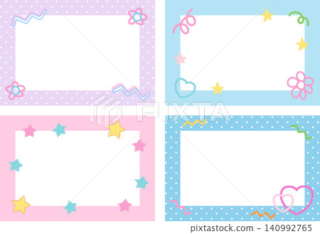 Pastel rectangle frame set with flower, heart, star, doodles, polka dot pattern for polaroid photo, ad template, social media post, notepads, sticky note, memo, print, poster, book cover, paper design Pastel rectangle frame set with flower, heart, star, doodles, polka dot pattern for polaroid photo, ad template, social media post, notepads, sticky note, memo, print, poster, book cover, paper design 140992765