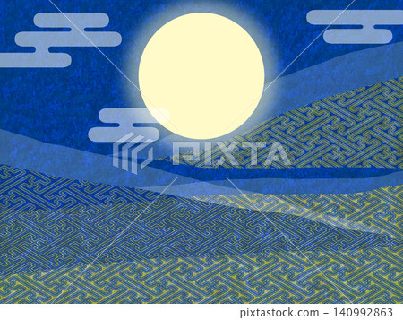 Moon-viewing Japanese-style background with a sayagata pattern Moon-viewing Japanese-style background with a sayagata pattern 140992863