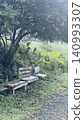An old bench and chair in the shade of a tree 140993307