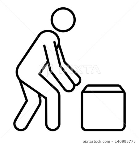 Stick Figure Lifting Box with Incorrect Bending Posture Line Art Vector Icon 140993773