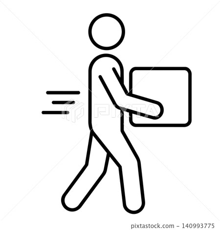 Fast Delivery Courier Stick Figure Running with Box Line Art Vector Icon Fast Delivery Courier Stick Figure Running with Box Line Art Vector Icon 140993775