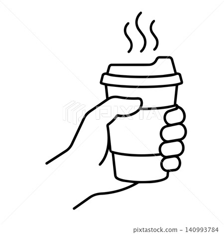Hand Holding Hot Takeaway Coffee Paper Cup Line Art Vector Hand Holding Hot Takeaway Coffee Paper Cup Line Art Vector 140993784