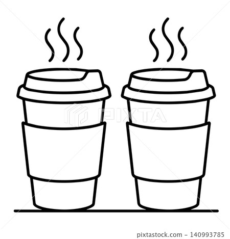 Two Hot Takeaway Coffee Paper Cups Line Art Vector Illustration Two Hot Takeaway Coffee Paper Cups Line Art Vector Illustration 140993785