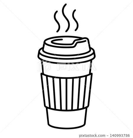 Hot Takeaway Coffee Paper Cup with Corrugated Sleeve Line Art Vector Hot Takeaway Coffee Paper Cup with Corrugated Sleeve Line Art Vector 140993786
