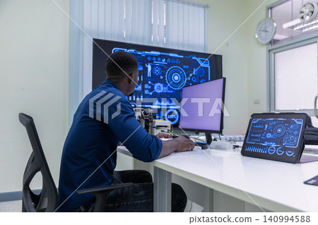 Black Researcher Making a Quantum Computing Experiment, Black Researcher Making a Quantum Computing Experiment, 140994588
