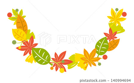 Autumn leaves and nuts in a semicircular frame Autumn leaves and nuts in a semicircular frame 140994694