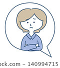 對話框內是一位雙手抱胸、表情不悅的女性插畫。 對話框內是一位雙手抱胸、表情不悅的女性插畫。 140994715