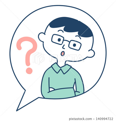 對話框內畫著一個雙臂交叉、一臉困惑的男人。 對話框內畫著一個雙臂交叉、一臉困惑的男人。 140994722