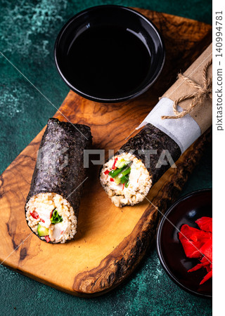 Trendy viral sushi burrito or shawarma Trendy viral sushi burrito or shawarma 140994781