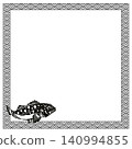 Black and white illustration of a rockfish in a paper-cut style square frame. 140994855