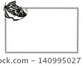 Monochrome paper-cut style square frame material of a filefish 140995027