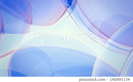 Abstract transparent 3D glass spheres background. Smooth light blue bubbles and overlapping glossy geometry. Clean presentation backdrop. 140995134