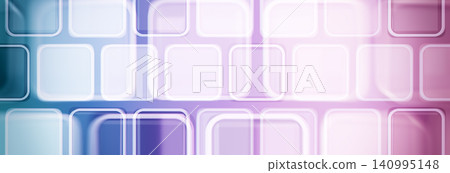 Elegant futuristic geometric banner. Overlapping blurred glass tiles with smooth bright color transition. 140995148