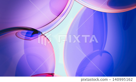 Futuristic glassmorphism background with curved transparent 3D layers and fluid liquid shapes in purple gradient. 140995162