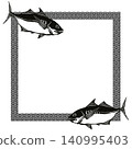 Aji (horse mackerel) monochrome paper-cut style square Japanese pattern frame material 140995403