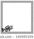 A monochrome illustration of a parrotfish in a Japanese-style paper-cut frame. 140995509