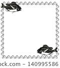 A square decorative frame illustration featuring a Japanese pattern and a pair of sea bream, a high-class fish. 140995586