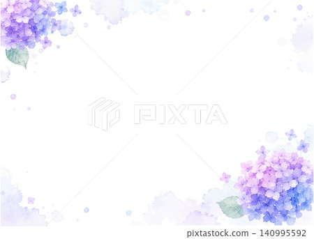 一幅以柔和色彩描繪繡球花的邊框插圖,展現了雨季的景象。 一幅以柔和色彩描繪繡球花的邊框插圖,展現了雨季的景象。 140995592
