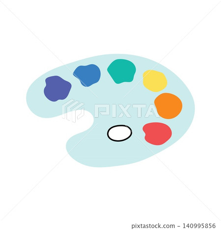 Artistic paint palette with colorful watercolors isolated on white background 140995856