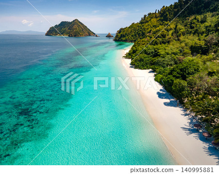 Aerial drone view of tropical landscape over Madam Beach of Nyaung Oo Phee Island in Myanmar Aerial drone view of tropical landscape over Madam Beach of Nyaung Oo Phee Island in Myanmar 140995881