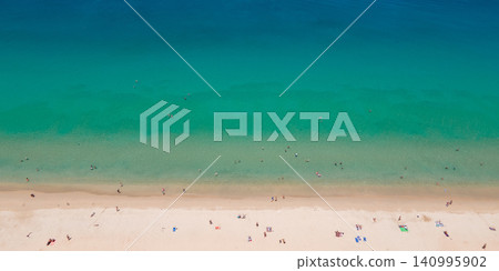 Aerial top view of summer activities on tropical beach landscape at Surin beach in Phuket, Thailand Aerial top view of summer activities on tropical beach landscape at Surin beach in Phuket, Thailand 140995902