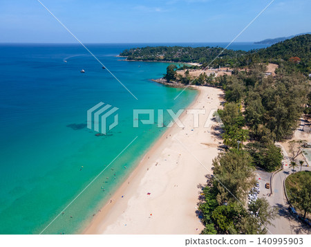 Aerial top view of Surin beach in Phuket, Thailand. Aerial top view of Surin beach in Phuket, Thailand. 140995903