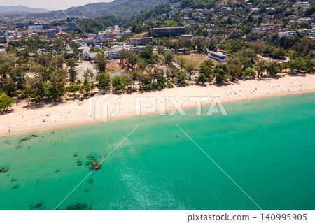 Aerial top view of Surin beach in Phuket, Thailand. Aerial top view of Surin beach in Phuket, Thailand. 140995905