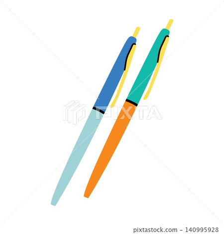 Blue and green ballpoint pens isolated on white background Blue and green ballpoint pens isolated on white background 140995928