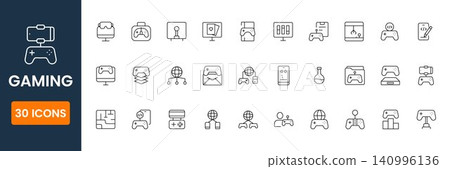 gaming icon set, video game controller and esports symbols, online streaming and console vector icons, modern gaming UI icons 140996136